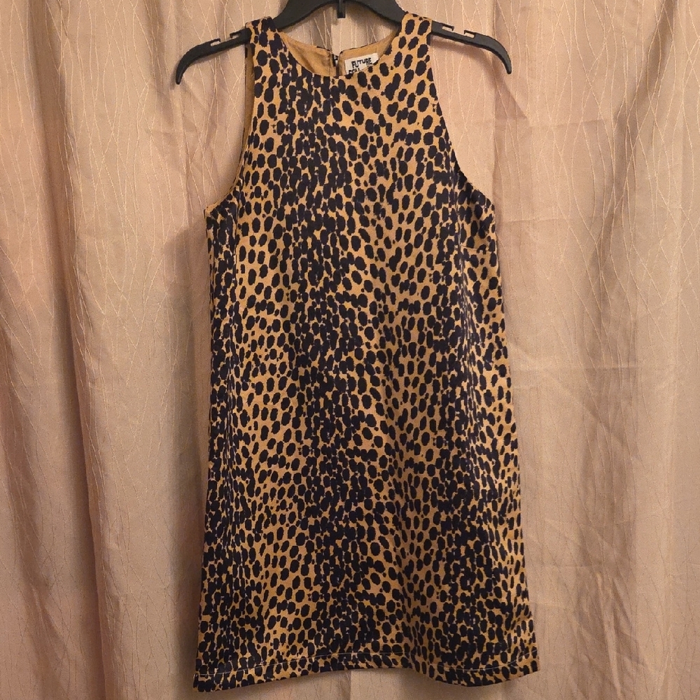 Tan and Cream Leopard Print Halter Mini Sheath Dress